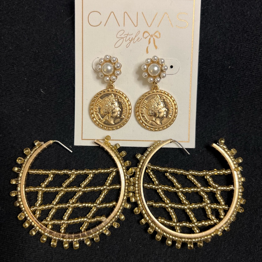 Two pairs of fun gold earrings